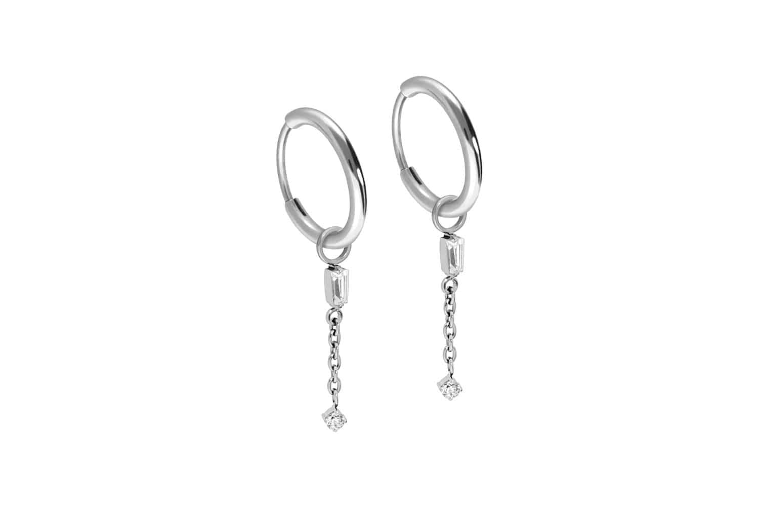 Titan Ohrclicker Creolen 2 KRISTALLE + KETTE von Piercingline